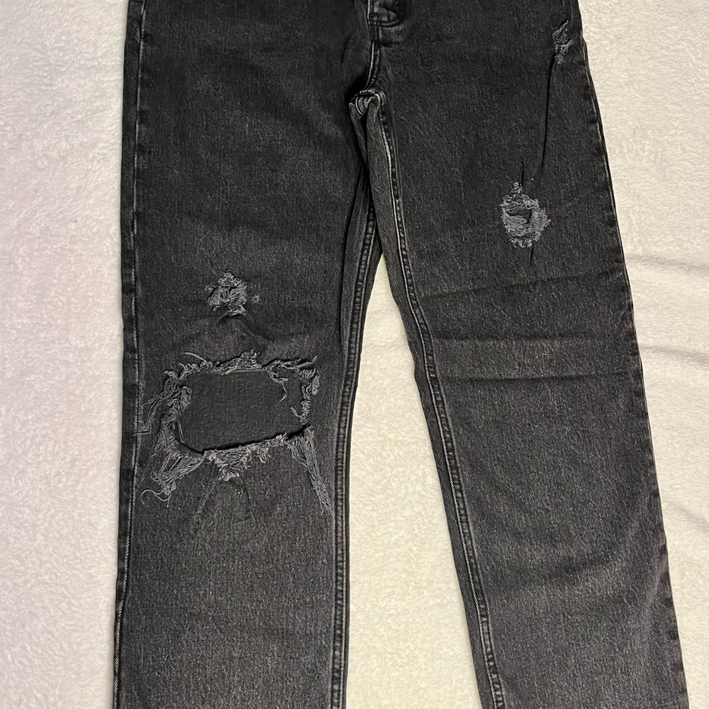 Abercrombie & Fitch The Dad High Rise Distressed Black Straight Jeans Size 27
